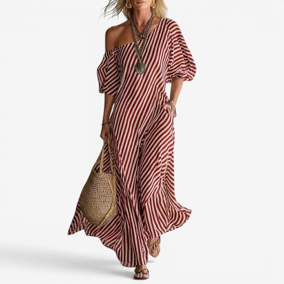 Inoni – Luzy Sukienka Maxi w Paski na Lato i Wakacje