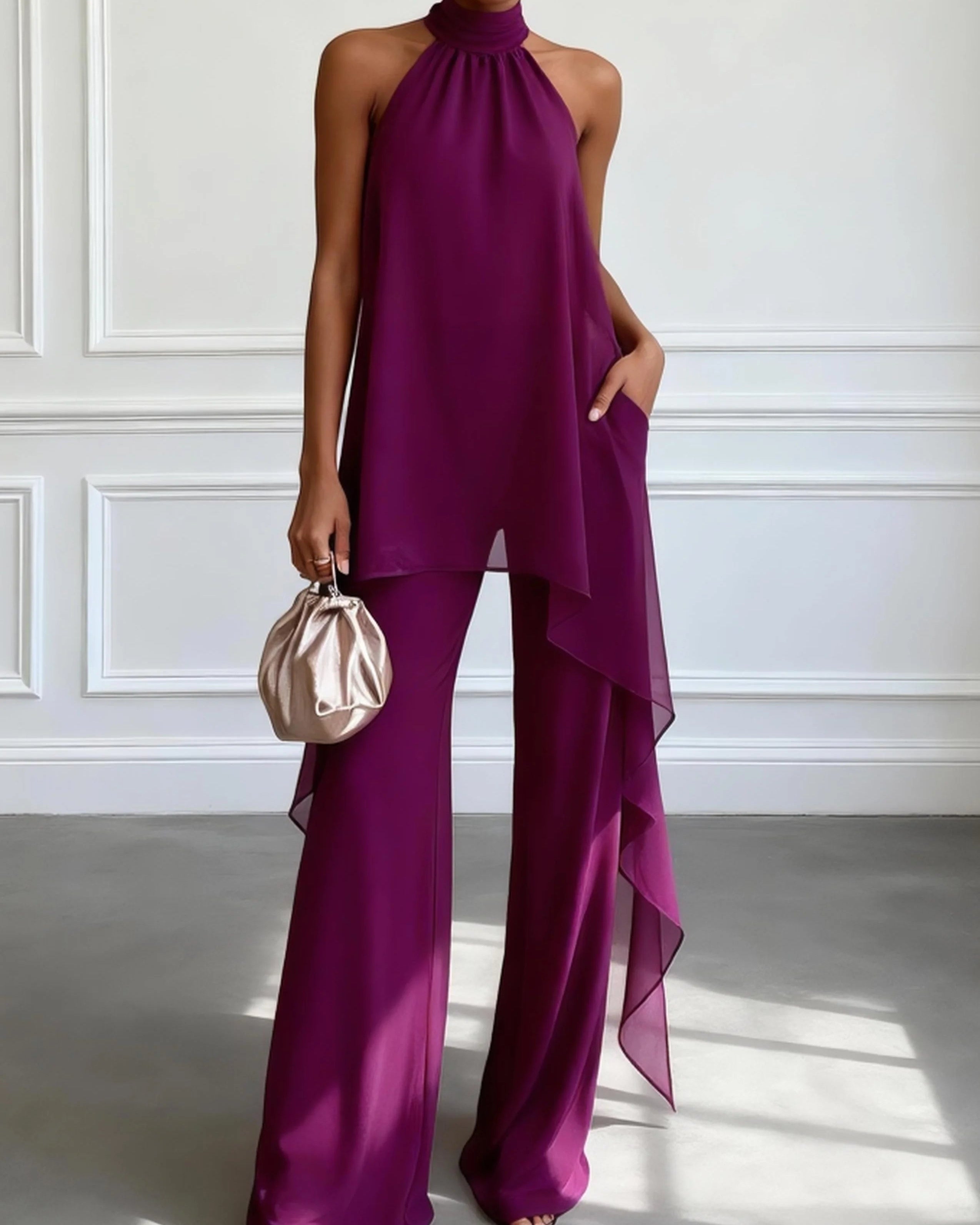 MOREAU | ELEGANCKIE KOMPLETY Z DEKOLTEM HALTER DLA KOBIET