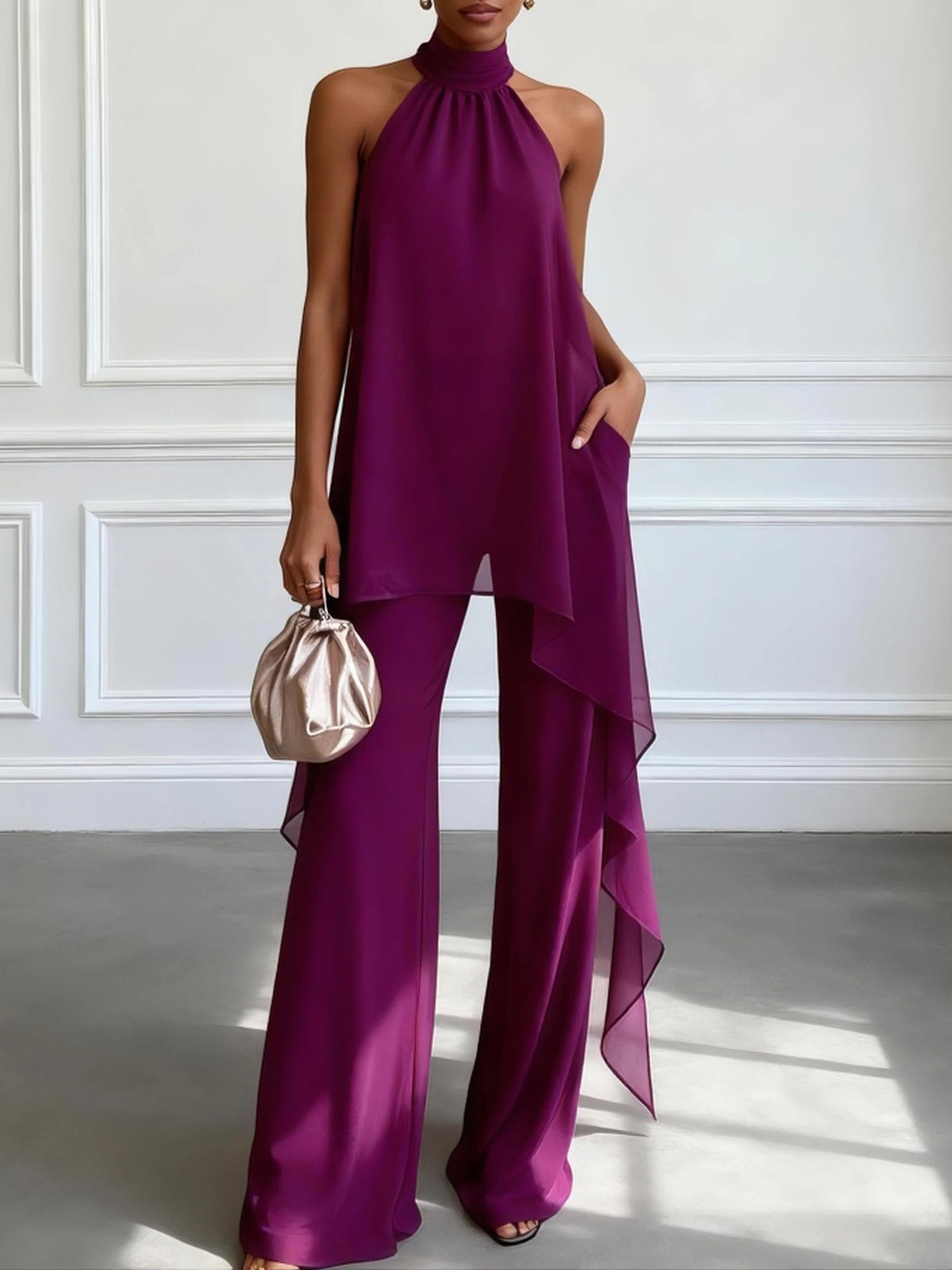 MOREAU | ELEGANCKIE KOMPLETY Z DEKOLTEM HALTER DLA KOBIET