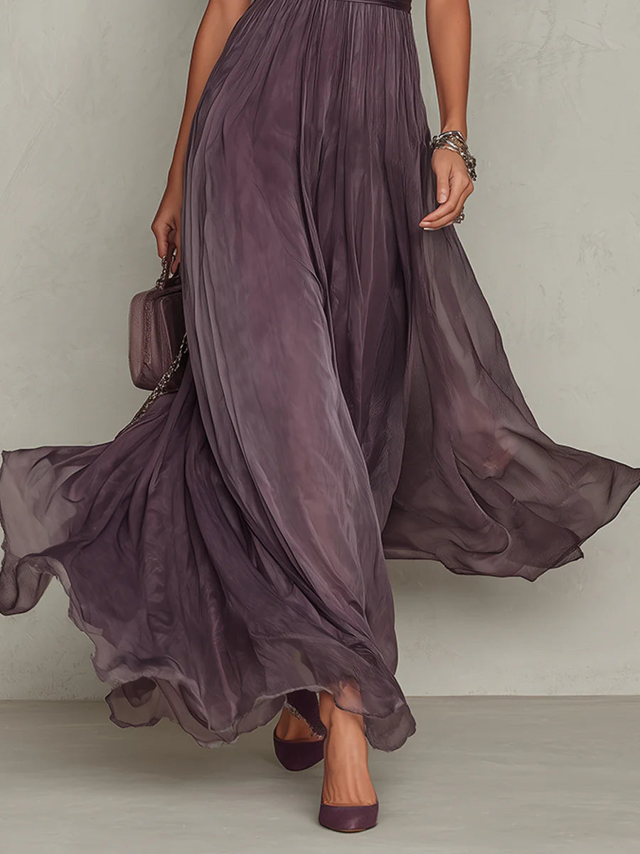 Ashley | Vintage Elegancka Sukienka Maxi z Chiffonu