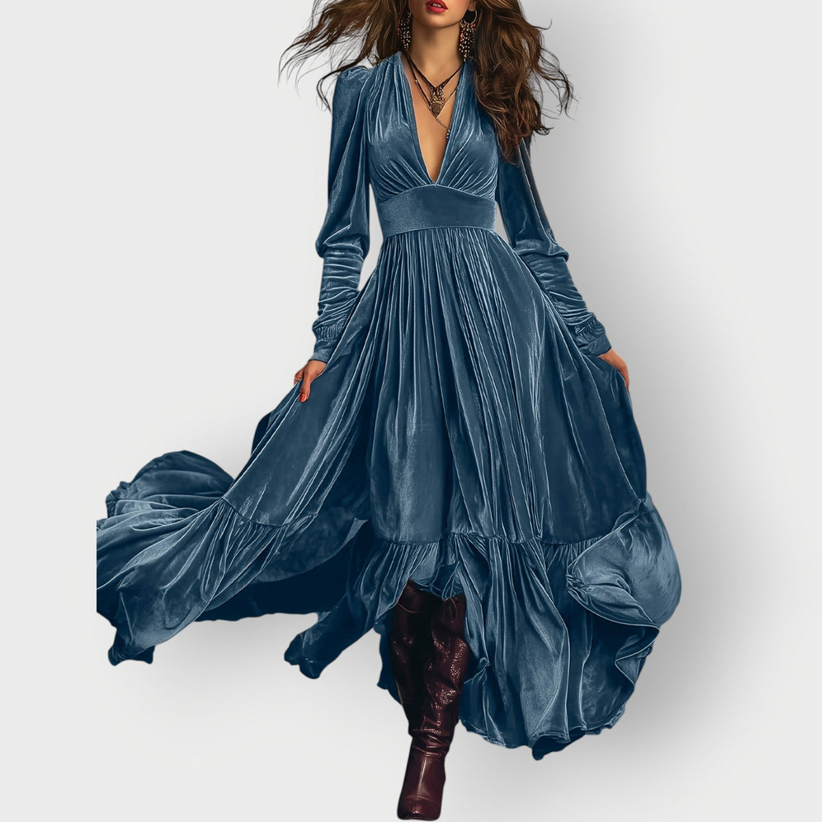Alorae | Vintage A-Line Welurowa Sukienka Maxi