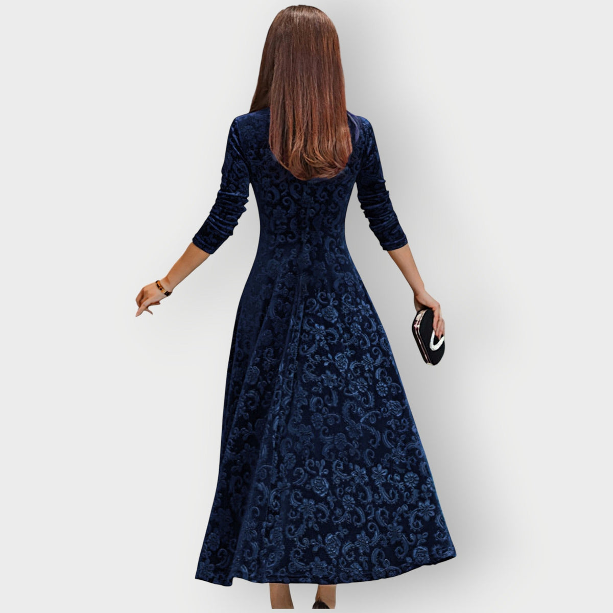 Olevia | Midi Sukienka z Weluru w Stylu Vintage