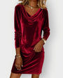 Ryvanna | Elegancka Sukienka z Weluru z Dekoltem w Drape