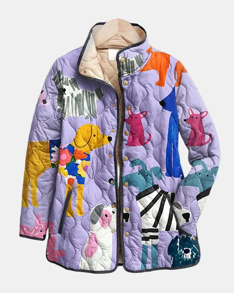 Rynora | Casual Quilted Jacket z Wzorem Psa