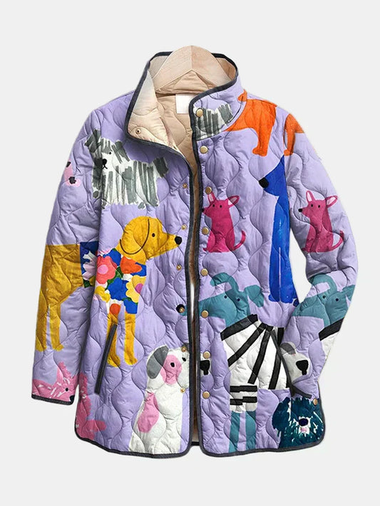 Rynora | Casual Quilted Jacket z Wzorem Psa