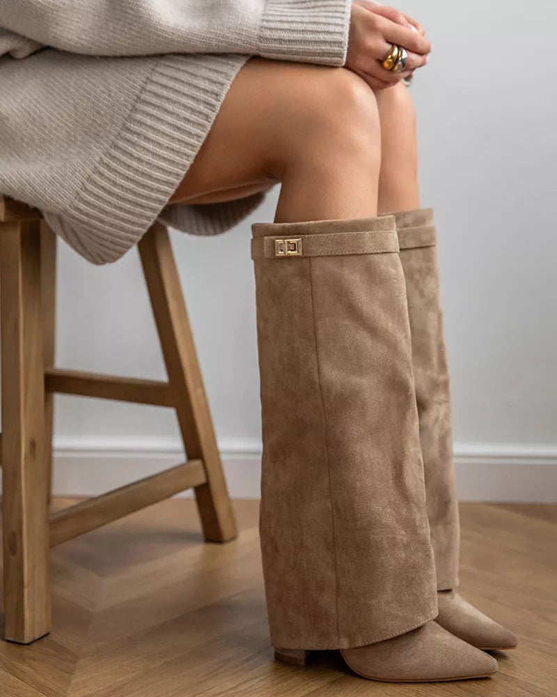 Aleksandra | Khaki wysokie kozaki