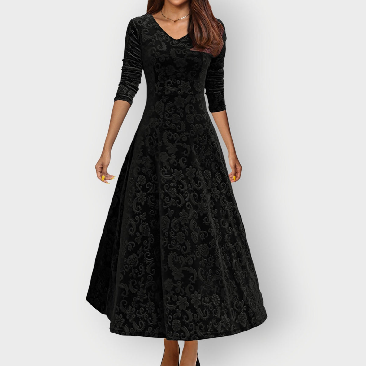 Olevia | Midi Sukienka z Weluru w Stylu Vintage