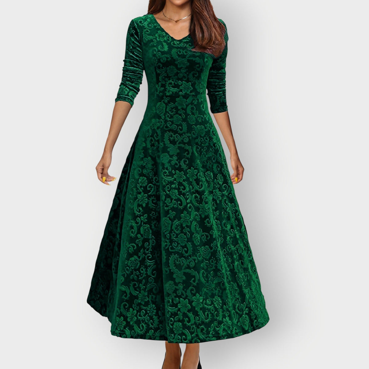 Olevia | Midi Sukienka z Weluru w Stylu Vintage