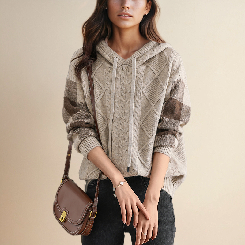 Orahlyn | Sweter z kapturem w splot jacquard