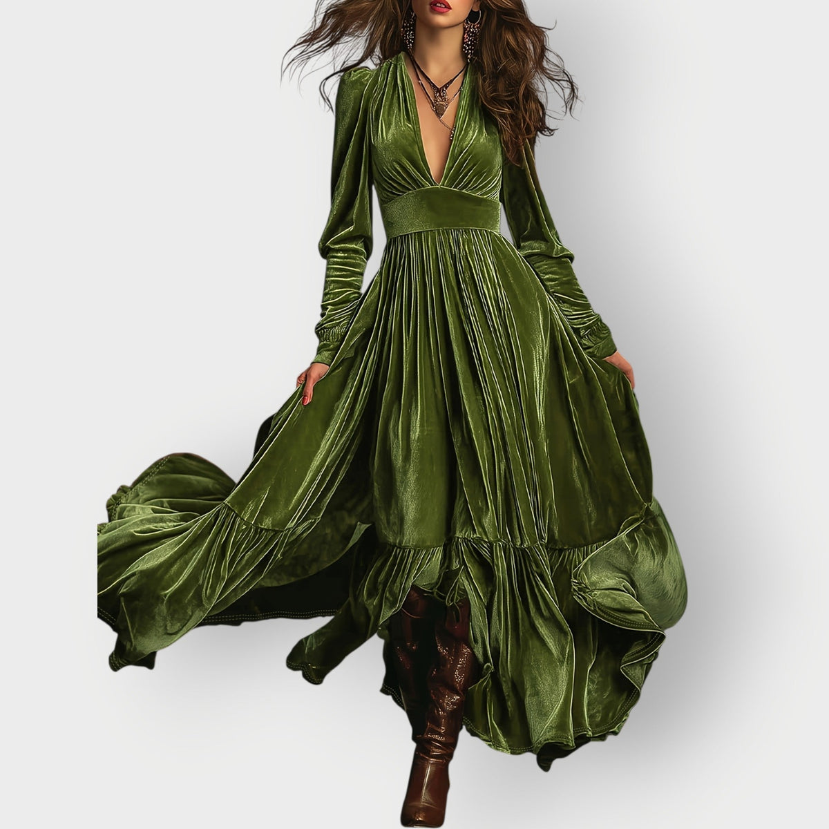Alorae | Vintage A-Line Welurowa Sukienka Maxi