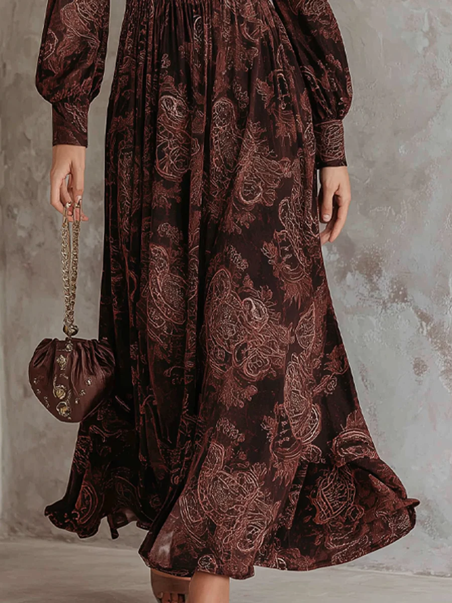 Myzavielle | Sukienka Maxi w Wzór Paisley z Akcentem w Talii