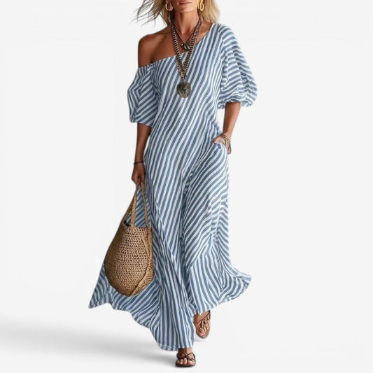 Inoni – Luzy Sukienka Maxi w Paski na Lato i Wakacje