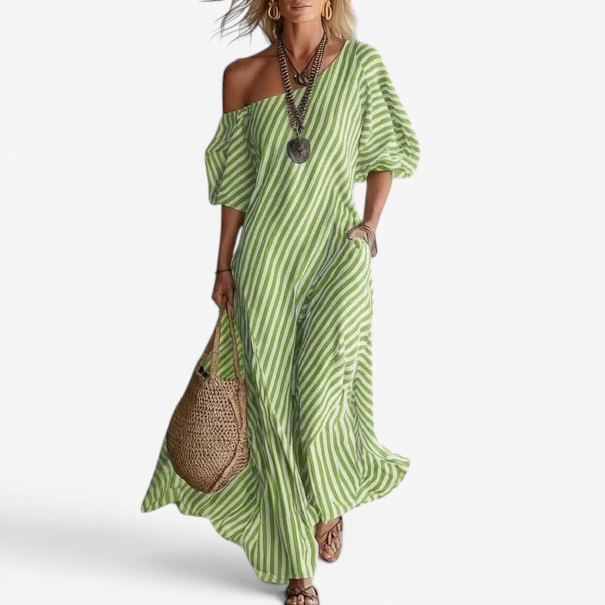 Inoni – Luzy Sukienka Maxi w Paski na Lato i Wakacje