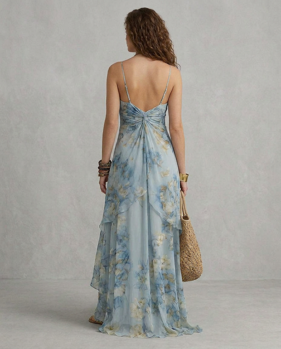 ELISA | Maxi Sukienka Slip Floreale Azzurro