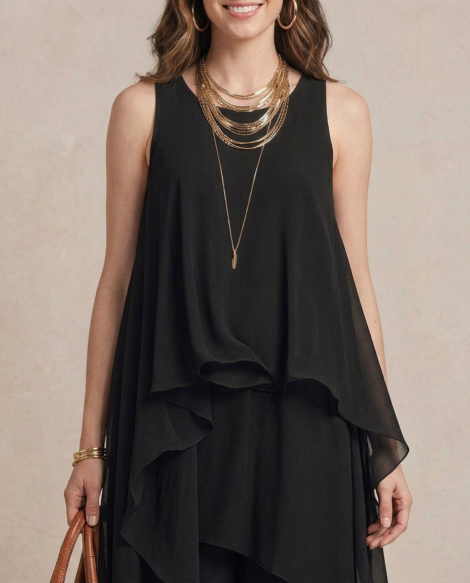 NOEMI | Maxi Sukienka Boho Warstwowa Chiffon Czarna