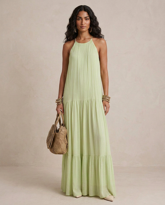 LIVIA | Maxi Sukienka Boho Zielony Pistacjowy