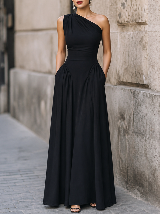 Elegancka Sukienka Koktajlowa na Jedno Ramię w Kształcie A